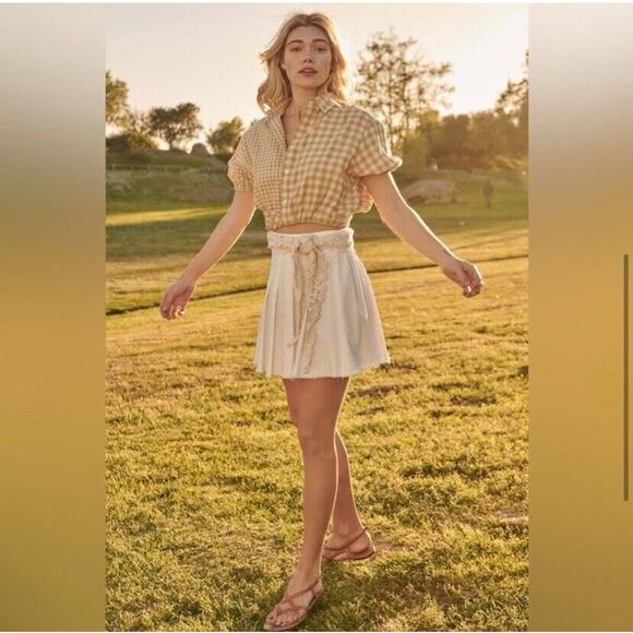 Promesa Women Carefree Gingham Top Large Cropped Button Up Patchwork Cottagecore - Picture 4 of 9